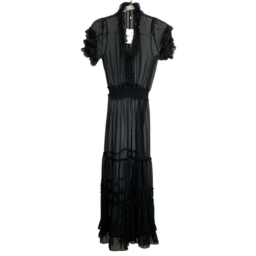 NWT $265 Generation Love Fleur Sheer Maxi Dress XXS Black Ruffles Boho